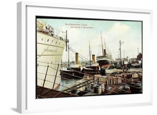 Bremerhaven, Norddeutscher Lloyd, Hafenbetrieb, Schiffe--Framed Giclee Print