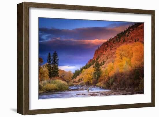 Brennen Fitzgerald Fishes in the Eagle River Near Wolcott Colorado at Sunset-Jay Goodrich-Framed Photographic Print