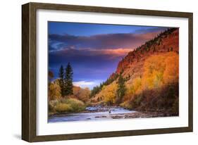 Brennen Fitzgerald Fishes in the Eagle River Near Wolcott Colorado at Sunset-Jay Goodrich-Framed Photographic Print