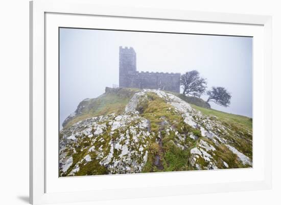 Brent Tor church in early morning fog, North Brentor, Dartmoor National Park, Devon, England-Stuart Black-Framed Photographic Print