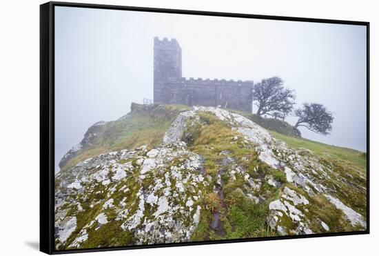 Brent Tor church in early morning fog, North Brentor, Dartmoor National Park, Devon, England-Stuart Black-Framed Stretched Canvas