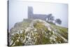 Brent Tor church in early morning fog, North Brentor, Dartmoor National Park, Devon, England-Stuart Black-Stretched Canvas