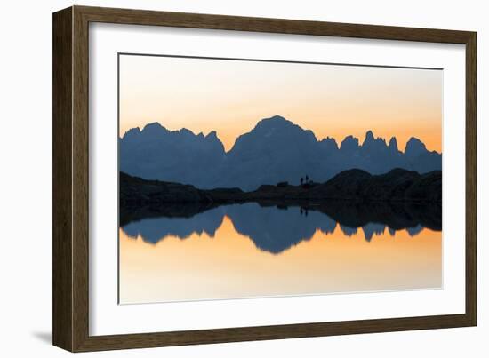 Brenta Dolomites mountains reflected in pristine water of Lago Nero di Cornisello-Roberto Moiola-Framed Photographic Print
