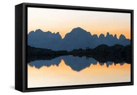 Brenta Dolomites mountains reflected in pristine water of Lago Nero di Cornisello-Roberto Moiola-Framed Stretched Canvas