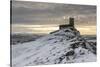 Brentor Church on a snowy outcrop on a winter morning, Dartmoor, Devon, England-Adam Burton-Stretched Canvas