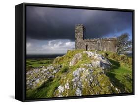 Brentor Church with Storm Clouds Behind, Evening View, Dartmoor Np, Devon, Uk. October 2008-Ross Hoddinott-Framed Stretched Canvas