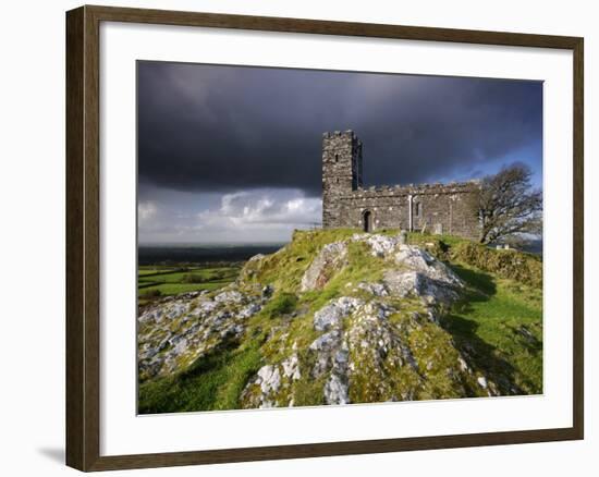 Brentor Church with Storm Clouds Behind, Evening View, Dartmoor Np, Devon, Uk. October 2008-Ross Hoddinott-Framed Photographic Print