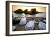 Bretagne, Sea, Rocks and Boats on the Beach at Ploumanach-Marcel Malherbe-Framed Photographic Print