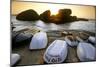 Bretagne, Sea, Rocks and Boats on the Beach at Ploumanach-Marcel Malherbe-Mounted Photographic Print