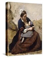 Breton Breastfeeding her Child-Jean-Baptiste-Camille Corot-Stretched Canvas