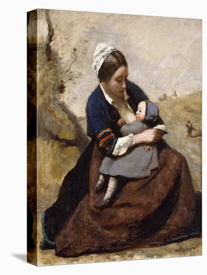 Breton Breastfeeding her Child-Jean-Baptiste-Camille Corot-Stretched Canvas