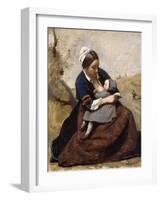 Breton Breastfeeding her Child-Jean-Baptiste-Camille Corot-Framed Giclee Print