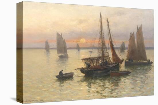 Breton Fishing Boats at Sunset-Louis Timmermans-Stretched Canvas