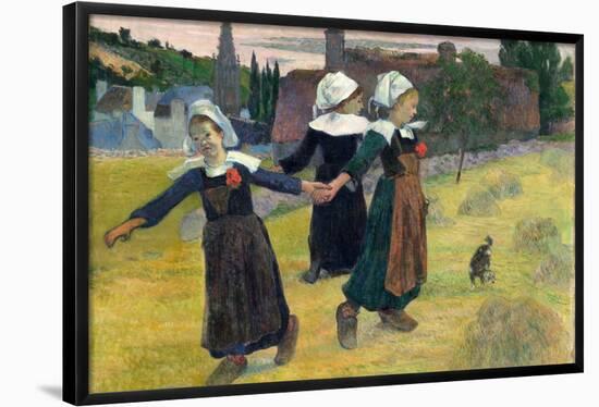 Breton Girls Dancing, Pont-Aven. Dated: 1888. Dimensions: overall: 73 x 92.7 cm (28 3/4 x 36 1/2...-Paul Gauguin-Framed Poster