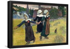 Breton Girls Dancing, Pont-Aven. Dated: 1888. Dimensions: overall: 73 x 92.7 cm (28 3/4 x 36 1/2...-Paul Gauguin-Framed Poster