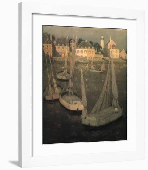 Breton Port At Moonlight-Henri Eugene Augustin Le Sidaner-Framed Art Print