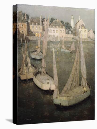 Breton Port by Moonlight; Port Breton Au Clair De Lune-Henri Eugene Augustin Le Sidaner-Stretched Canvas