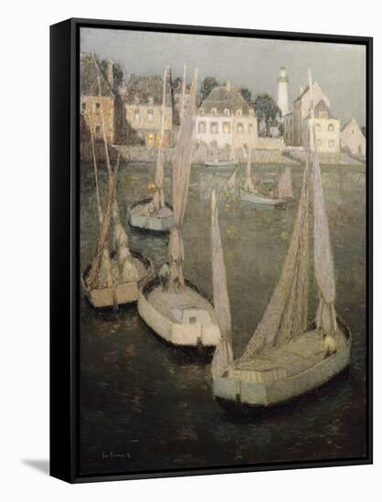 Breton Port by Moonlight; Port Breton Au Clair De Lune-Henri Eugene Augustin Le Sidaner-Framed Stretched Canvas