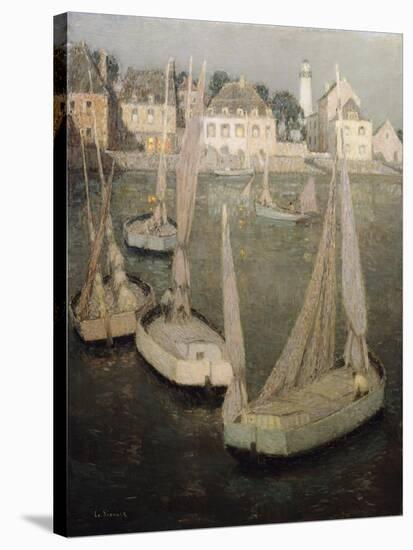 Breton Port by Moonlight; Port Breton Au Clair De Lune-Henri Eugene Augustin Le Sidaner-Stretched Canvas