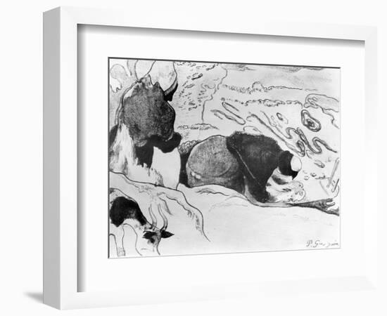 Breton Washerwomen, 1889 (Zincograph on Paper) (B/W Photo)-Paul Gauguin-Framed Giclee Print