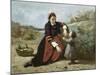 Breton Woman and Her Little Girl, 1855-65-Jean-Baptiste-Camille Corot-Mounted Giclee Print
