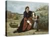 Breton Woman and Her Little Girl, 1855-65-Jean-Baptiste-Camille Corot-Stretched Canvas