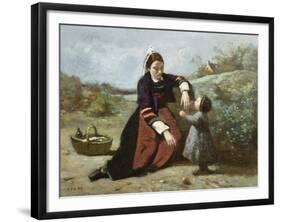 Breton Woman and Her Little Girl, 1855-65-Jean-Baptiste-Camille Corot-Framed Giclee Print