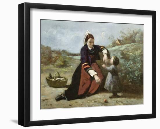 Breton Woman and Her Little Girl, 1855-65-Jean-Baptiste-Camille Corot-Framed Giclee Print