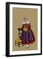 Breton Woman from Batz Wears Wimple and Stands over a Caned Chair-Elizabeth Whitney Moffat-Framed Art Print