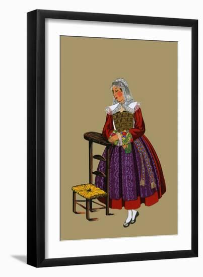 Breton Woman from Batz Wears Wimple and Stands over a Caned Chair-Elizabeth Whitney Moffat-Framed Art Print