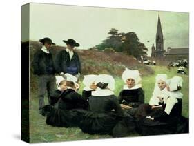 Breton Women Sitting at a Pardon-Pascal Adolphe Jean Dagnan-Bouveret-Stretched Canvas