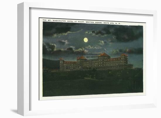 Bretton Woods, New Hampshire - Exterior View of Mt Washington Hotel at Night-Lantern Press-Framed Art Print