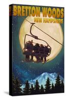 Bretton Woods, NH - Ski Lift and Full Moon-Lantern Press-Stretched Canvas