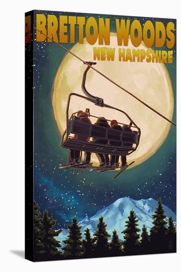 Bretton Woods, NH - Ski Lift and Full Moon-Lantern Press-Stretched Canvas