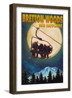 Bretton Woods, NH - Ski Lift and Full Moon-Lantern Press-Framed Art Print