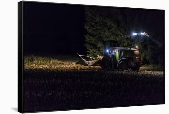 Breuberg, Hesse, Germany, Maize Harvest by Night-Bernd Wittelsbach-Framed Stretched Canvas