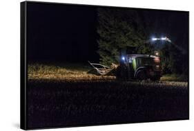 Breuberg, Hesse, Germany, Maize Harvest by Night-Bernd Wittelsbach-Framed Stretched Canvas