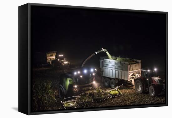 Breuberg, Hesse, Germany, Maize Harvest by Night-Bernd Wittelsbach-Framed Stretched Canvas