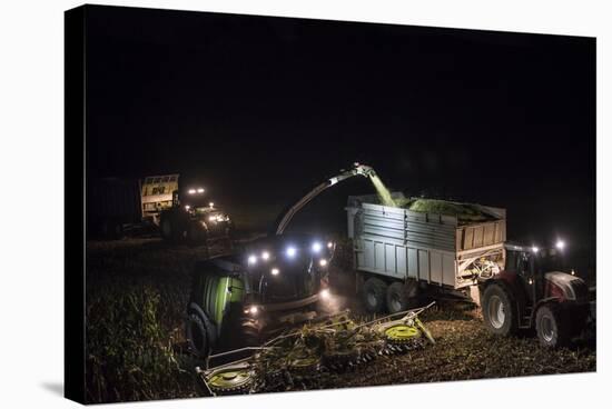 Breuberg, Hesse, Germany, Maize Harvest by Night-Bernd Wittelsbach-Stretched Canvas