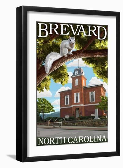 Brevard, North Carolina - Courthouse and White Squirrel-Lantern Press-Framed Art Print