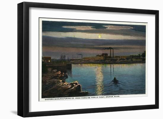 Brewer, Maine, Paradise Park View of Eastern Manufacturing Co. at Night-Lantern Press-Framed Art Print