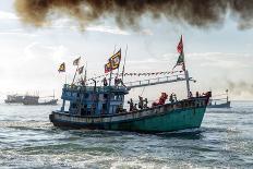A fishing trawler at sea, taking part in the annual whale festival, Vietnam-Brian Graney-Photographic Print