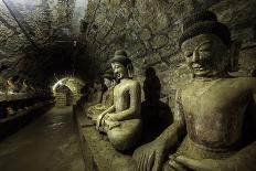 Buddha statues in the underground corridors of Htukkanthein temple, Mrauk U, Rakhine, Myanmar-Brian Graney-Framed Photographic Print