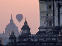 Hot Air Balloon over the Temple Complex of Pagan at Dawn, Burma-Brian McGilloway-Framed Photographic Print