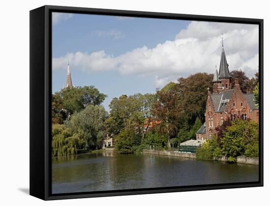 Brick Church on Minnewater Lake, Bruges, Belgium-Kymri Wilt-Framed Stretched Canvas