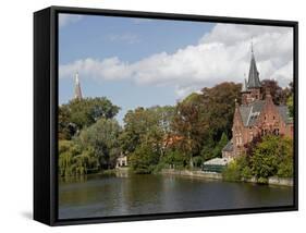 Brick Church on Minnewater Lake, Bruges, Belgium-Kymri Wilt-Framed Stretched Canvas