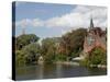 Brick Church on Minnewater Lake, Bruges, Belgium-Kymri Wilt-Stretched Canvas