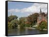 Brick Church on Minnewater Lake, Bruges, Belgium-Kymri Wilt-Framed Stretched Canvas