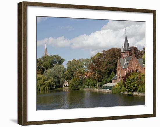 Brick Church on Minnewater Lake, Bruges, Belgium-Kymri Wilt-Framed Photographic Print