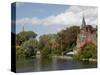 Brick Church on Minnewater Lake, Bruges, Belgium-Kymri Wilt-Stretched Canvas